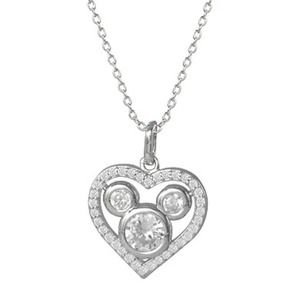 Disneys Mickey Minnie Mouse CZ Heart Pendant Necklace 1.5 ct